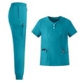 thumbnail image 2 of FGVCTG Women Quick Dry Scrub Sets, Solid V Neck Short Sleeve Top & Jogger Pants With Multi Pockets Comfort Uniform For Nurse Care Worker Medical Work Outfit Cyan S, 2 of 5