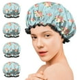 thumbnail image 7 of Shower Caps,Pioneer Flower Floral Print Pattern Waterproof Shower Cap for Women 4 Pieces,Double Reusable Hair Cover for Shower PEVA Elastic Stretch Hem, 7 of 7