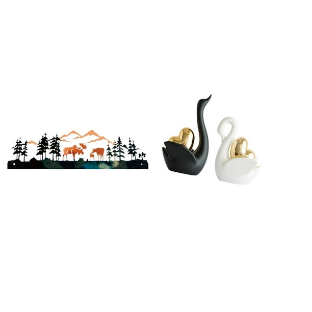 Escultura de pared de ciervo y cisne para colgar en jardín, valla, interior o exterior. Adorno decorativo de mesa. Artesanía artística. Decoración par