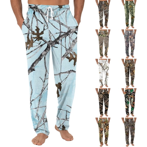 Havenx Mens Pajama Pants Camo Elastic Waist Pajama with Pockets Straight-Fit Long Bottoms Drawstring Loose Comfort Lounge Novelty Casual Sleepwear,Light Green M