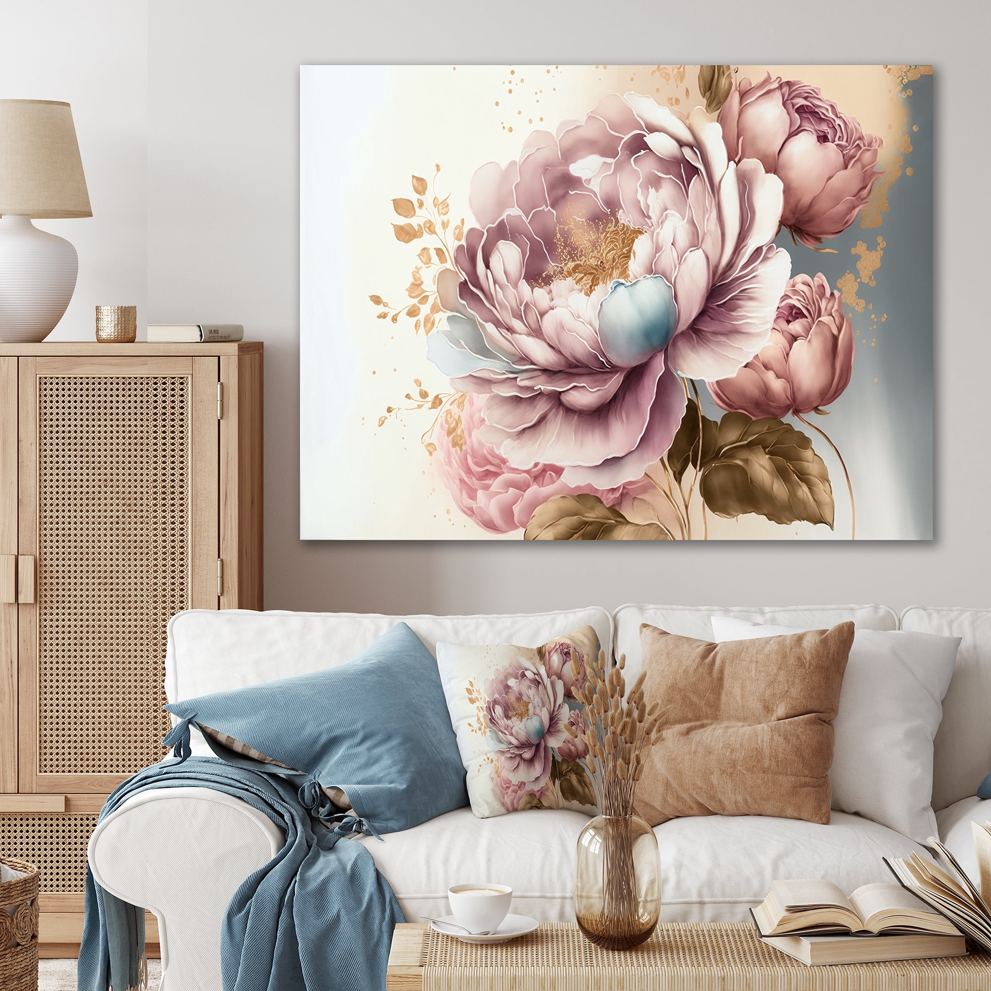 Designart Pink And Gold Rose II Canvas Wall Art