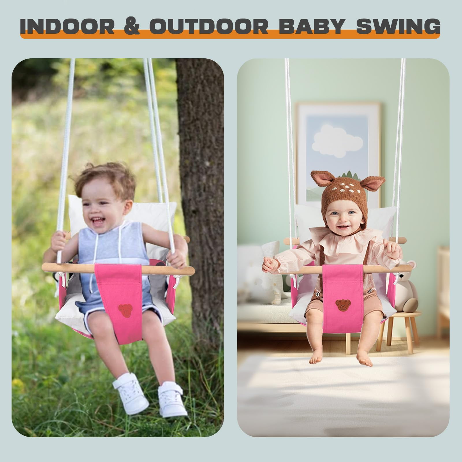 G TALECO GEAR Toddler Swing Set with Canvas Cushion Seat, Baby Swing Outdoor Playset for Girl/Boy, Age 6-24 months, Pink
