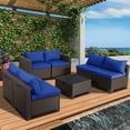 thumbnail image 5 of Magic Union 7 Pieces Patio Furniture Sets Outdoor Sectional Patio Sofa All Weather Manual Weaving Wicker Rattan Patio Seating Sofas with Cushion Glass Table for Backyard Balcony Poolside,Blue, 5 of 6