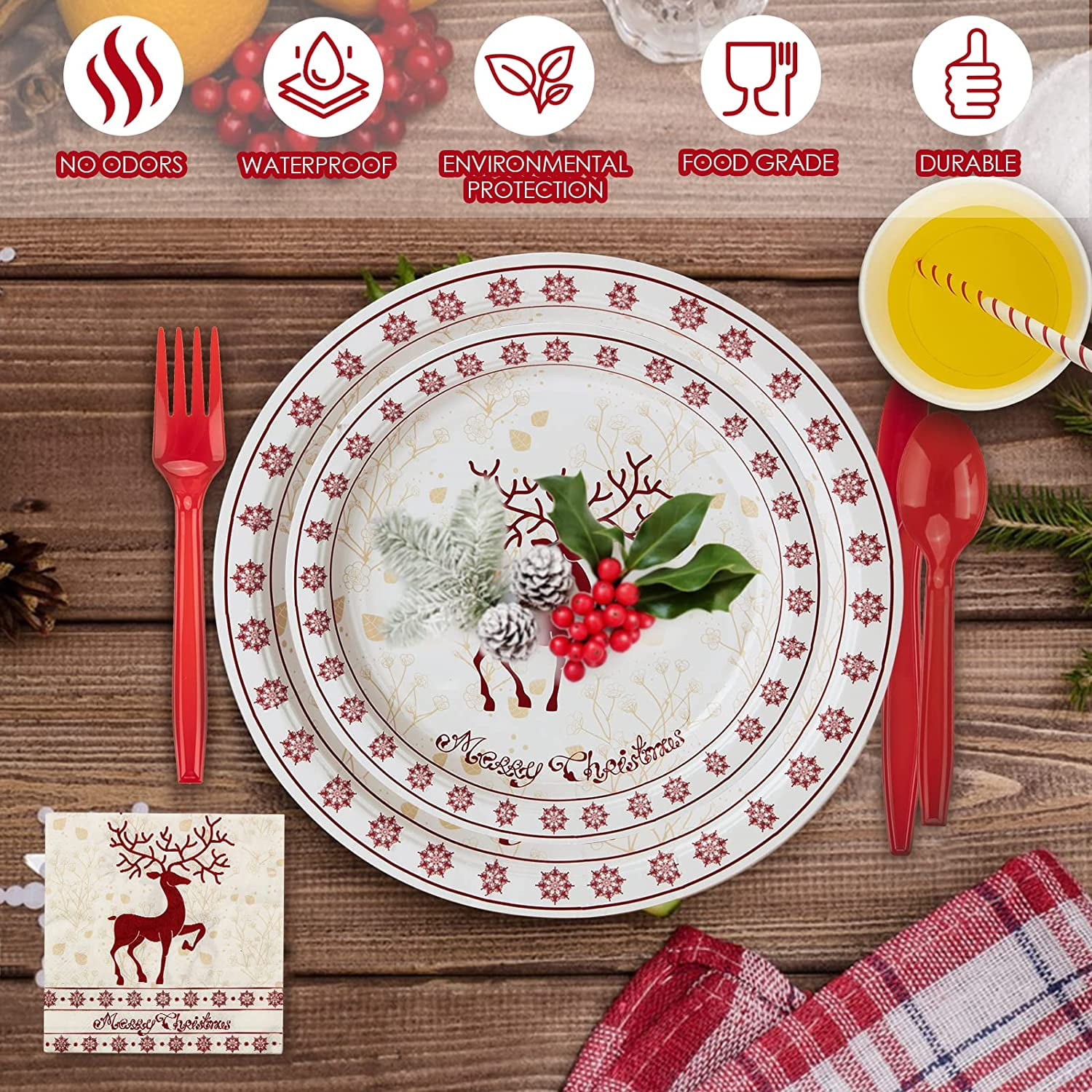  Jinei 250 Pcs Christmas Disposable Dinnerware Set for 50 Guests Christmas  Paper Plates and Napkins Disposable Cups Xmas Dinnerware Party Supplies for  Dinner Winter Party Decoration (Snowflake) : Health & Household