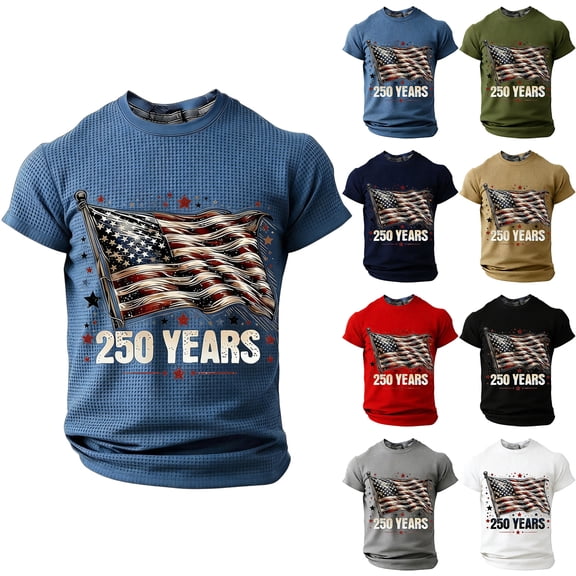 Havenx Men's American Usa Flag Patriotic T Shirt Waffle Crew Neck Shirt Short Sleeve Fun Graphic Tshirts Patriotic We the People 1776 Workout Tee Tops,White 5XL