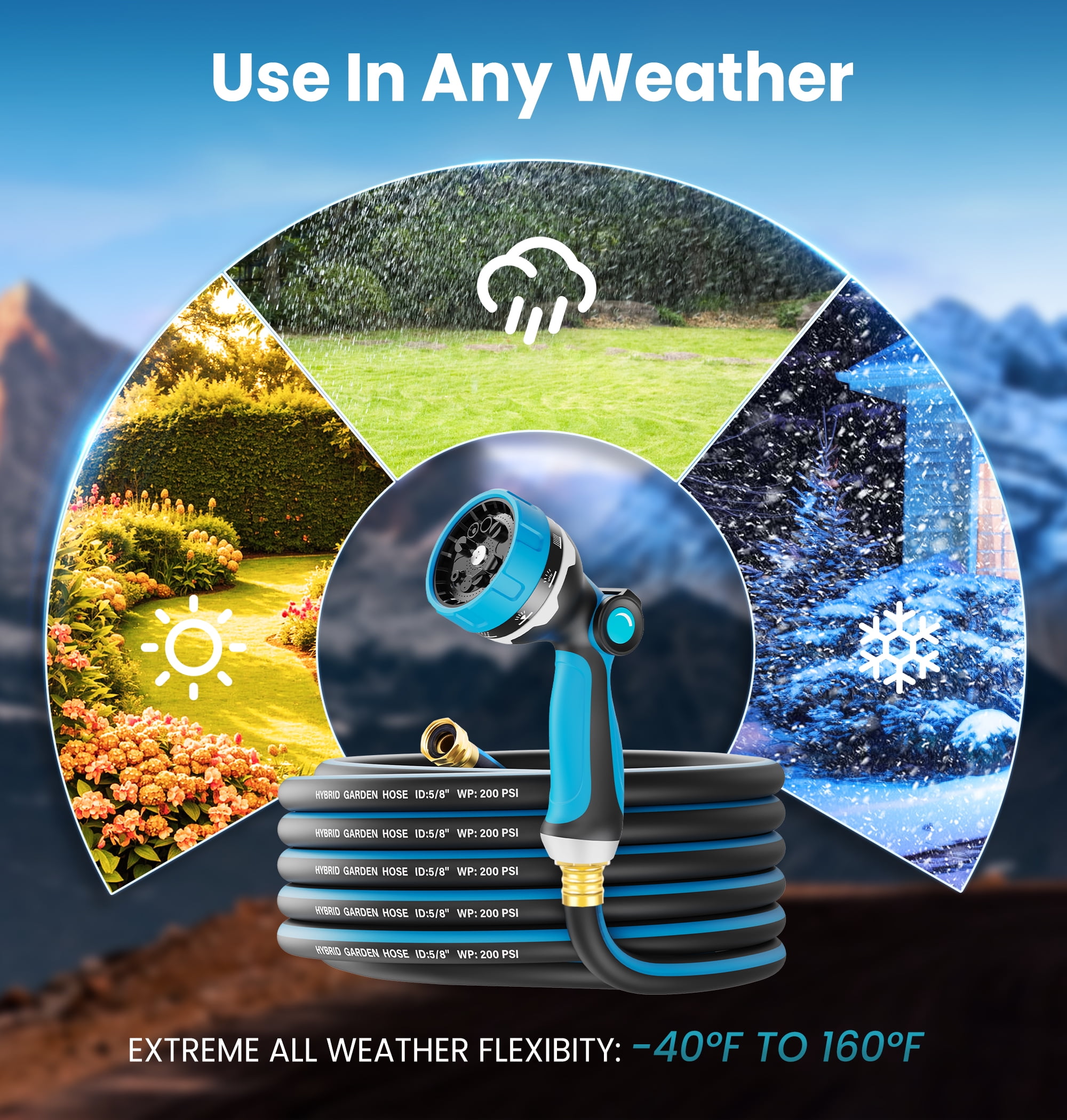 OHHANI Garden Hose, 50 ft x 5/8" Water Hose for Outdoor with 10 Function Sprayer Nozzle, Kink Free