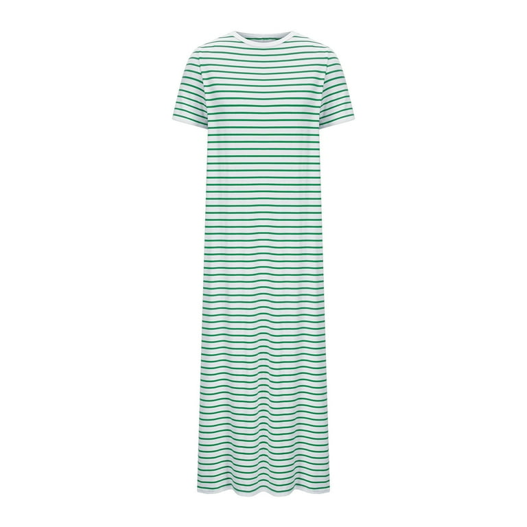Odbmxy Summer Midi Dress Women T-Shirt Short Sleeve Plus Size Womens Dresses  Casual Pockets Loose Striped Daytime Dresses,Green 2XL - Walmart.com