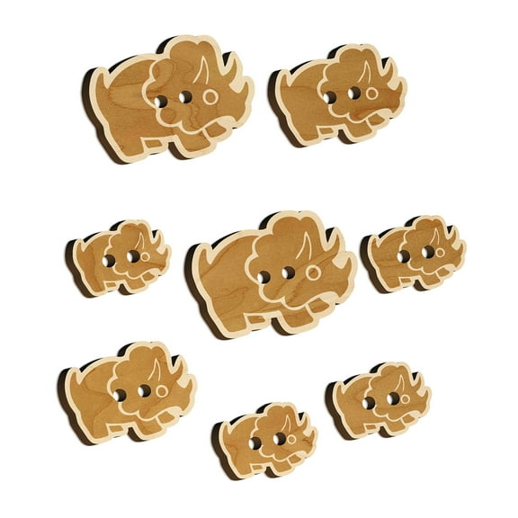Cute Triceratops Dinosaur Wood Buttons for Crochet Knitting Sewing DIY Craft - 1.00 Inch Medium (7pcs)