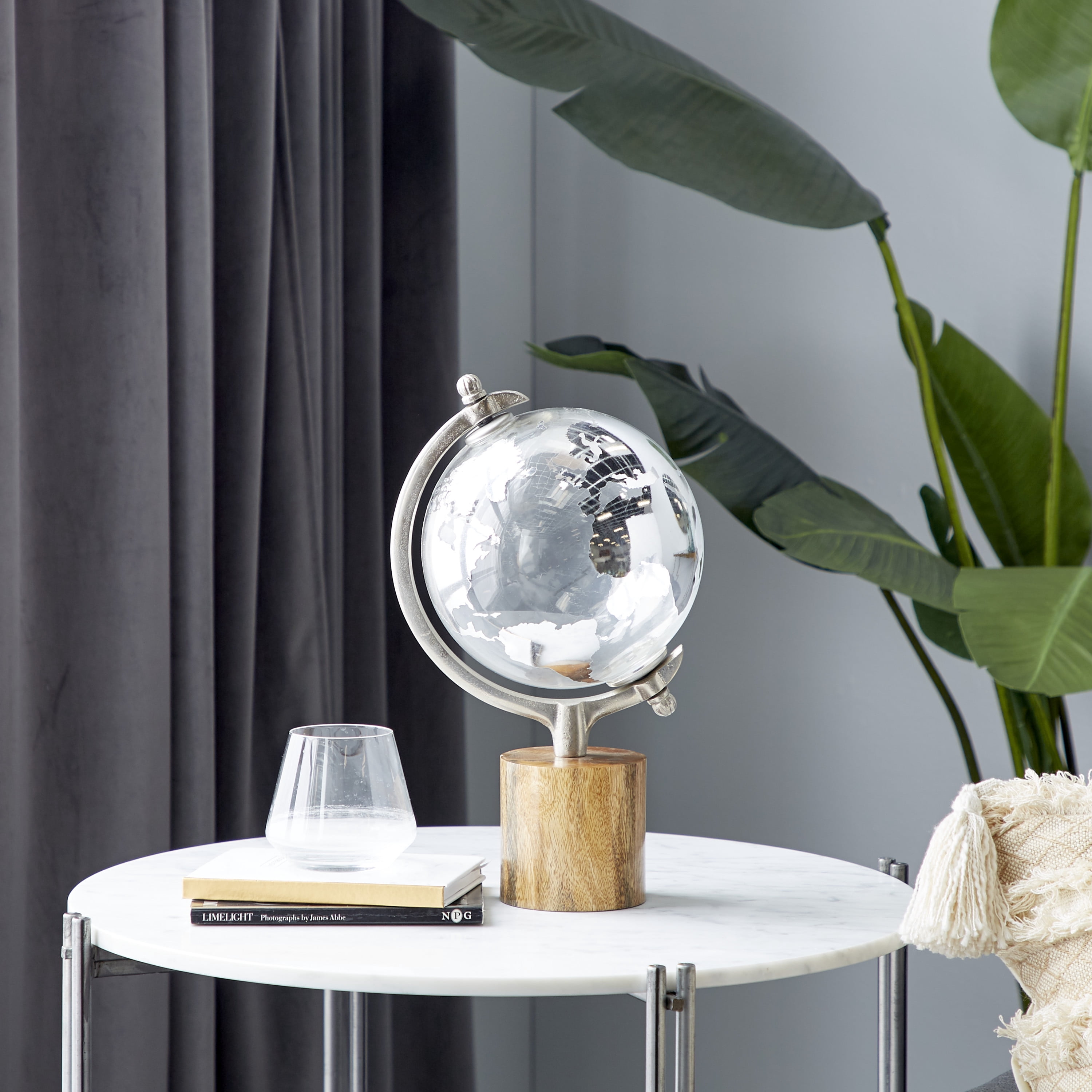 DecMode 8" Silver Globe with Brown Base