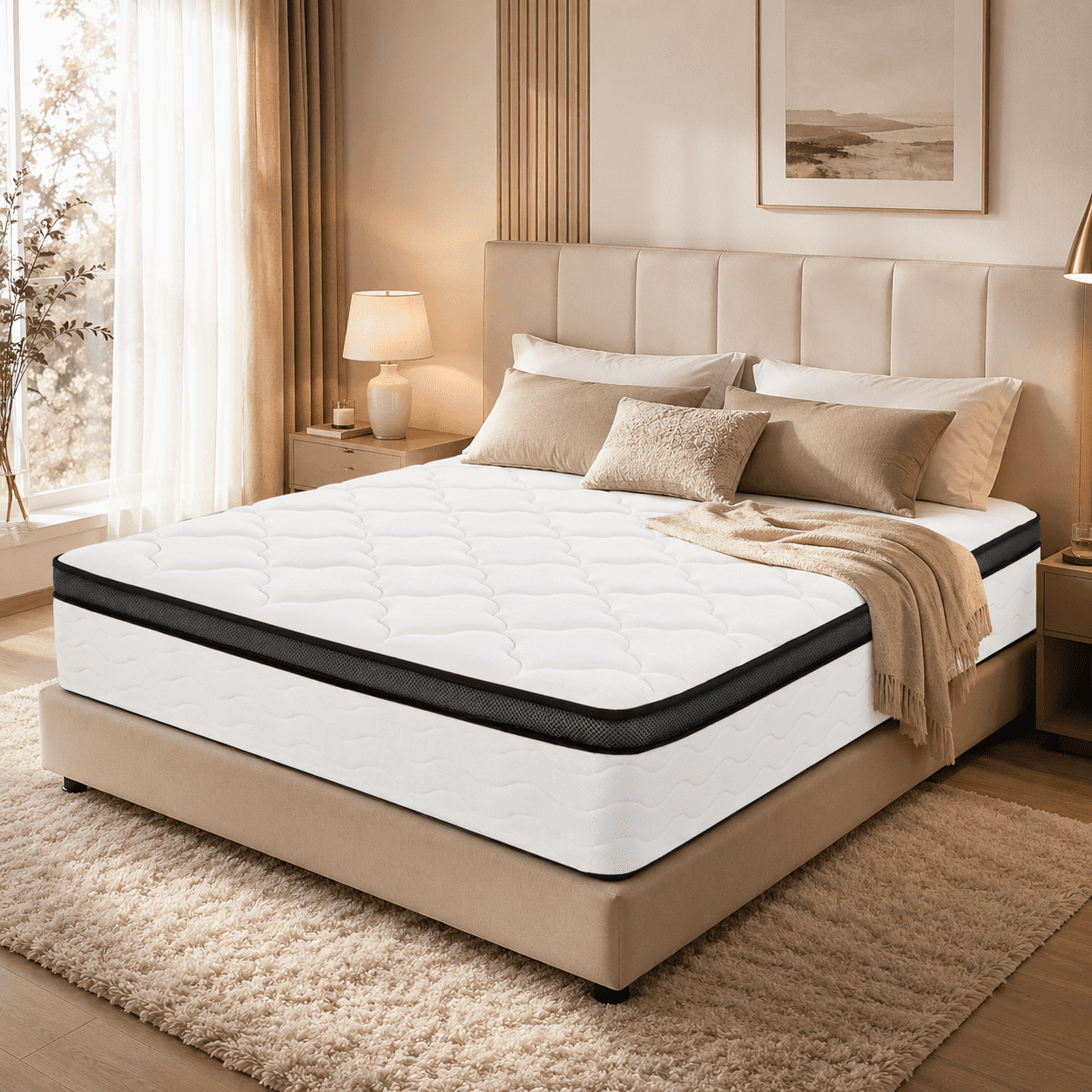 Queen Mattress, 10 Inch Hybrid Mattress in a Box, Gel Memory Foam Mattress, Individually Wrapped Pocket Coils Innerspring Mattress, Support & Pressure Relief, Medium Firm Feel, 60"*80"
