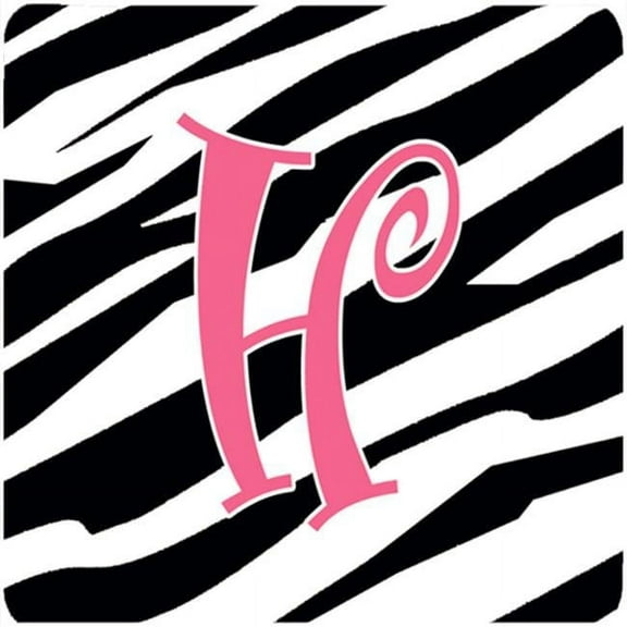 Monogram - Zebra Stripe And Pink Foam Coasters - Set 4, Initial Letter H