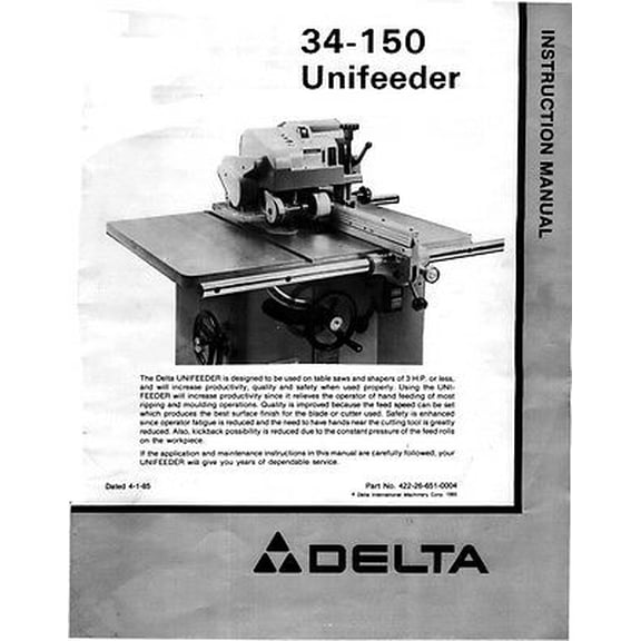 Delta Rockwell 34-150 Unifeeder instruction manual Instructions REPRINT