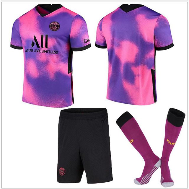Nuevo 2021/2022 Camiseta de fútbol para niños 11 # Di Maria 7 # Mbappe Camisetas de fútbol Conjunto de pantalones cortos / calcetines-Púrpura-24 BmatwkZeng Bmatwk Jersey