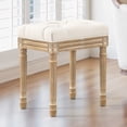 thumbnail image 6 of Dycanpo 16" Vintage Vanity Stool, Button Tufted Upholstered, Solid Wood Legs, Beige, 6 of 7