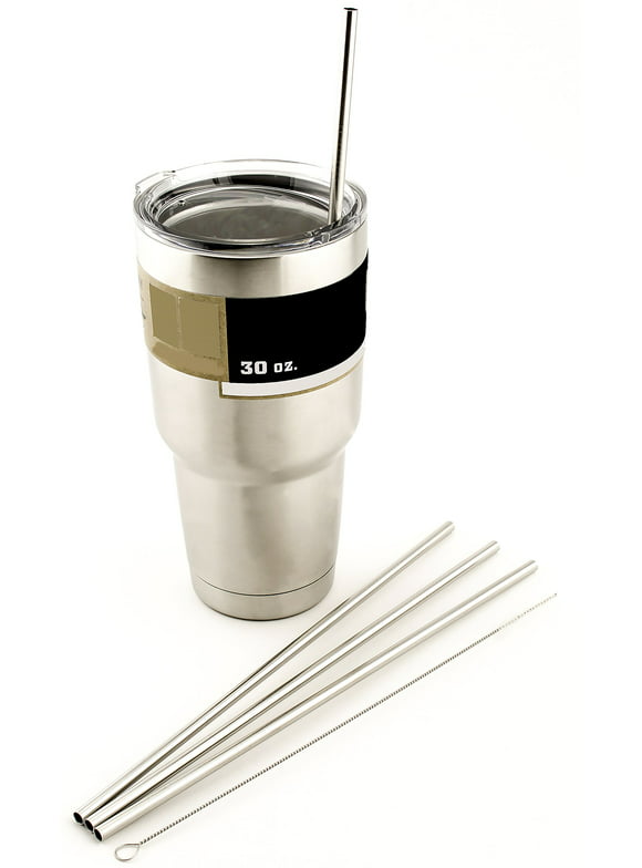 4 LONG Stainless Steel Straws fits 30 oz Yeti Tumbler Rambler Cups - CocoStraw Brand Drinking Straw