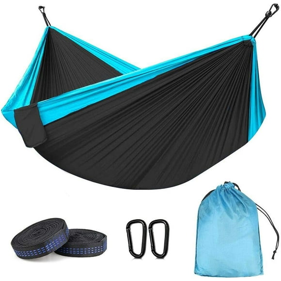 Portable Camping Hammock, Double & Single Lightweight Nylon Parachute Travel Hammocks Hanging Bed 660lb Load Capacity 8.5x4.6ft with 2 Nylon Straps, Steel Carabiner for Camping Traveling Park