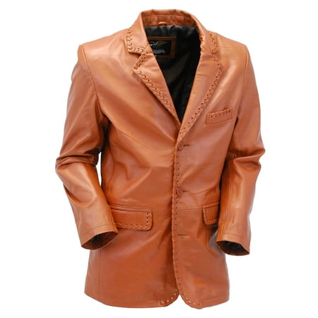 Light Brown Whip Stitch Lambskin Leather Blazer #M17083TN- M