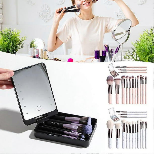 Travel Makeup Brush Set With LED Light Mirror With 14 Makeup Brush Sets For Gifts