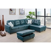 Ainehome Furniture Sectional Sofa Set, Living Room Sofa Set, Leather Sectional Sofa(Right Hand Facing, Denim)