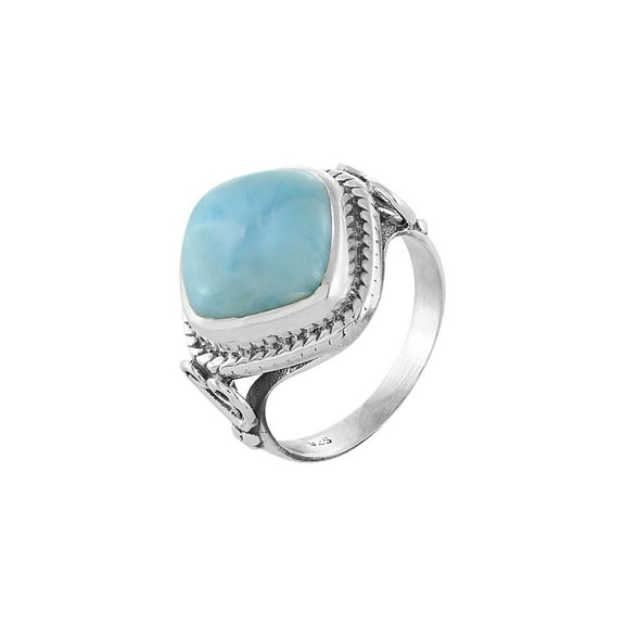 Natural Larimar Cushion Cabochon Ring in 925 Oxidized Sterling Silver | Handmade Bezel Set | 6.70 Ct Sky Blue Gemstone (8)