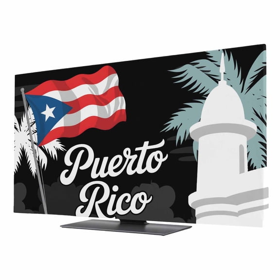Indoor TV Cover 55 Inch, Puerto Rico Flag Elastic Monitor Dust Covers for Television, Desktop Computer Modern Art Palm Tree American Flags Dustproof Fitted TV Cover for Inside 47.9"L x 26.9"H