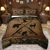 Homewish Safari Deer Bear Queen Comforter Set,Wild Animal Bedding Sets,Pike Fish Bedding Comforter Set For Boys Teens,Breathable Home Decor Reversible,3-Piece