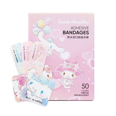 Banda impermeable Kawaii Hello Kitty para adultos, Kuromi Rilakkuma, Adhesivo de dibujos animados para niños y niñas, desinfección, vendaje transpirable