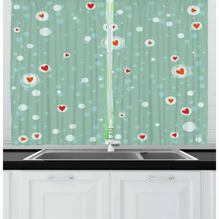Aqua Curtains 2 Panels Set Sketchy Circles With Hearts And