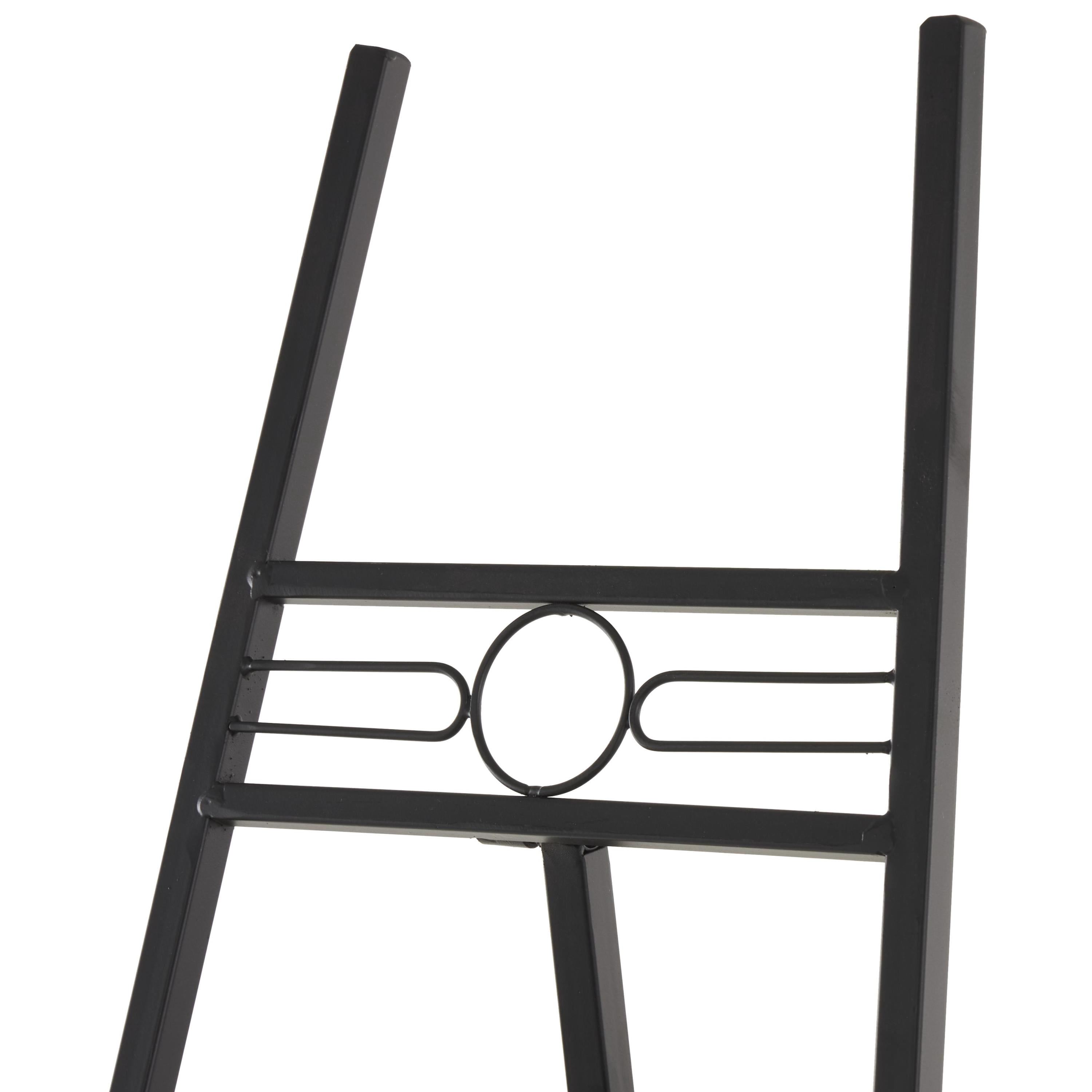 DecMode Black Metal Geometric Tall Adjustable 3 Tier Display Easel with Chain Support, 20" x 18" x 56"