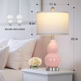 thumbnail image 3 of Cinkeda Pink Ceramic Table Lamp Set of 2 for Bedroom Living Room 22" Modern Double Gourd Nightstand Bedside Lamps with White Shade, 3 of 7