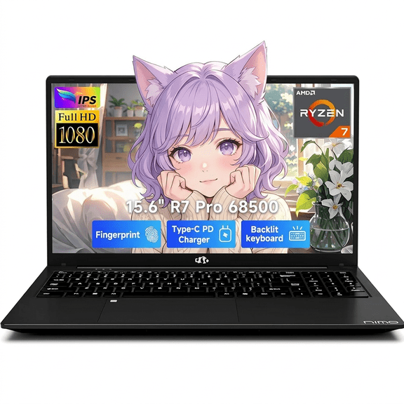 15.6" IPS FHD Gaming Laptop 16GB LPDDR5 RAM 512GB SSD AMD Ryzen 7 Pro 6850U (Beat i7-1360P, 8 Cores Up to 4.7GHz) with Radeon 680M GPU 100W Type-C Fingerprint Backlit Keyboard Black
