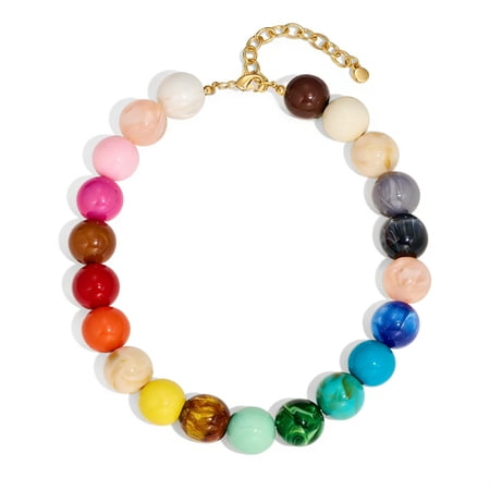 Vibrant Boho Chunky Resin Bead Necklace for Women - Bold Statement Summer Choker - Holiday Jewelry