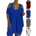 thumbnail image 3 of Gvmfive Womens Plus Size Lace V-Neck Short Sleeve Irregular Tops Shirt, 3 of 5