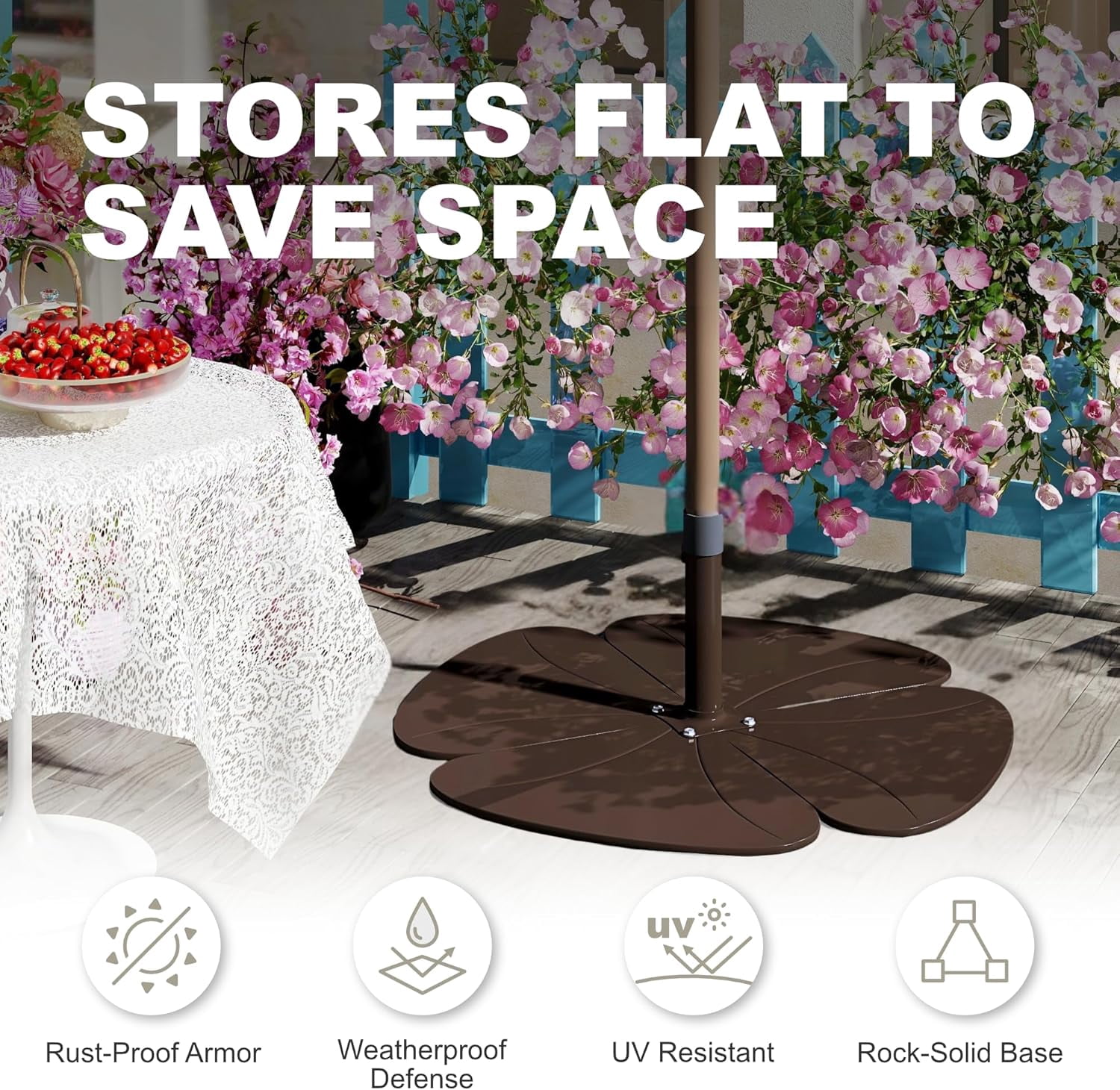 PatioKingdom Heavy-Duty 30" Patio Umbrella Base Stand - 4-Panel Reinforced Iron Design with Wider Ground Contact, Slim Profile for Enhanced Outdoor Stability