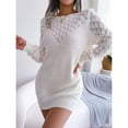 thumbnail image 4 of Vestido suéter ajustado con hombros descubiertos Mini linterna Mangas largas Vestidos de punto para mujer Blanco S, 4 of 8
