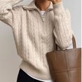 thumbnail image 5 of Ashirexll Pullover Sweaters for Women, Winter Sweaters for Women, Women's Zip Up V-Neck Knit Sweater Long Sleeve Pullover Top Casual Solid Color Loose Fitting, 5 of 7