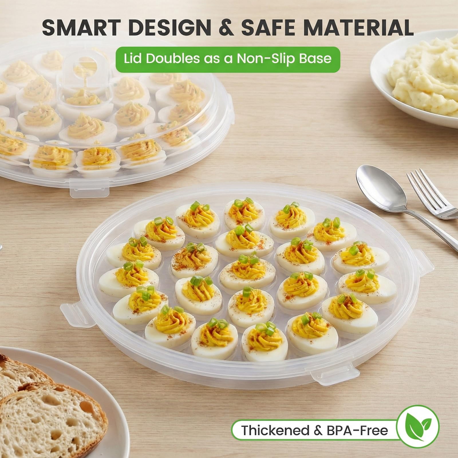 Deviled egg container with lid, deviled egg tray rack, 22 slots, perfect for holiday parties and home kitchens.