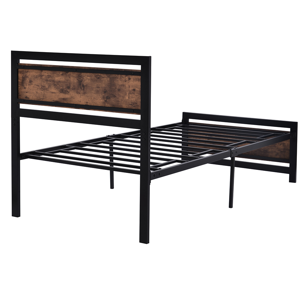 Kadyn Wood Bed Frame, Twin Size Platform Bed with Headboard and Footboard, Metal Bed Frame for Adults Kids, Black