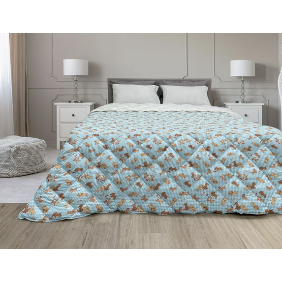 Dog Down Alternative Comforter, Husky Puppy Siberian Energetic Pet Alaskan Origin Sketch Style Cartoon Cold, Microfiber Quilt for All Season, 5 Sizes, Blue Grey Black White, by Ambesonne