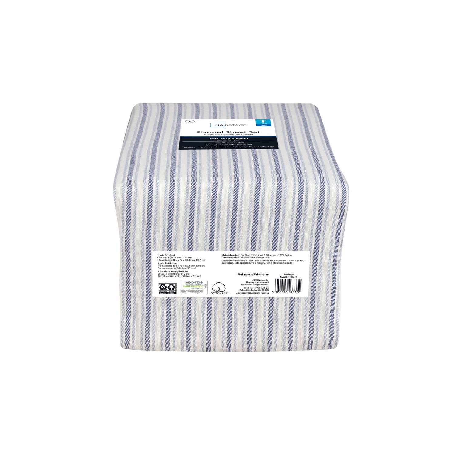 Mainstays 3-Piece Flannel Sheet Set, Blue Stripe, Twin