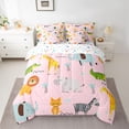 thumbnail image 2 of Homewish Hippopotamus Giraffe Elephant 7-Piece Bedding Comforter Set,Cartoon Zoo Lions King Bedding Sets,Wild Zebra Bed Sheets For Teens,Super Cozy Room Decor Reversible, 2 of 8