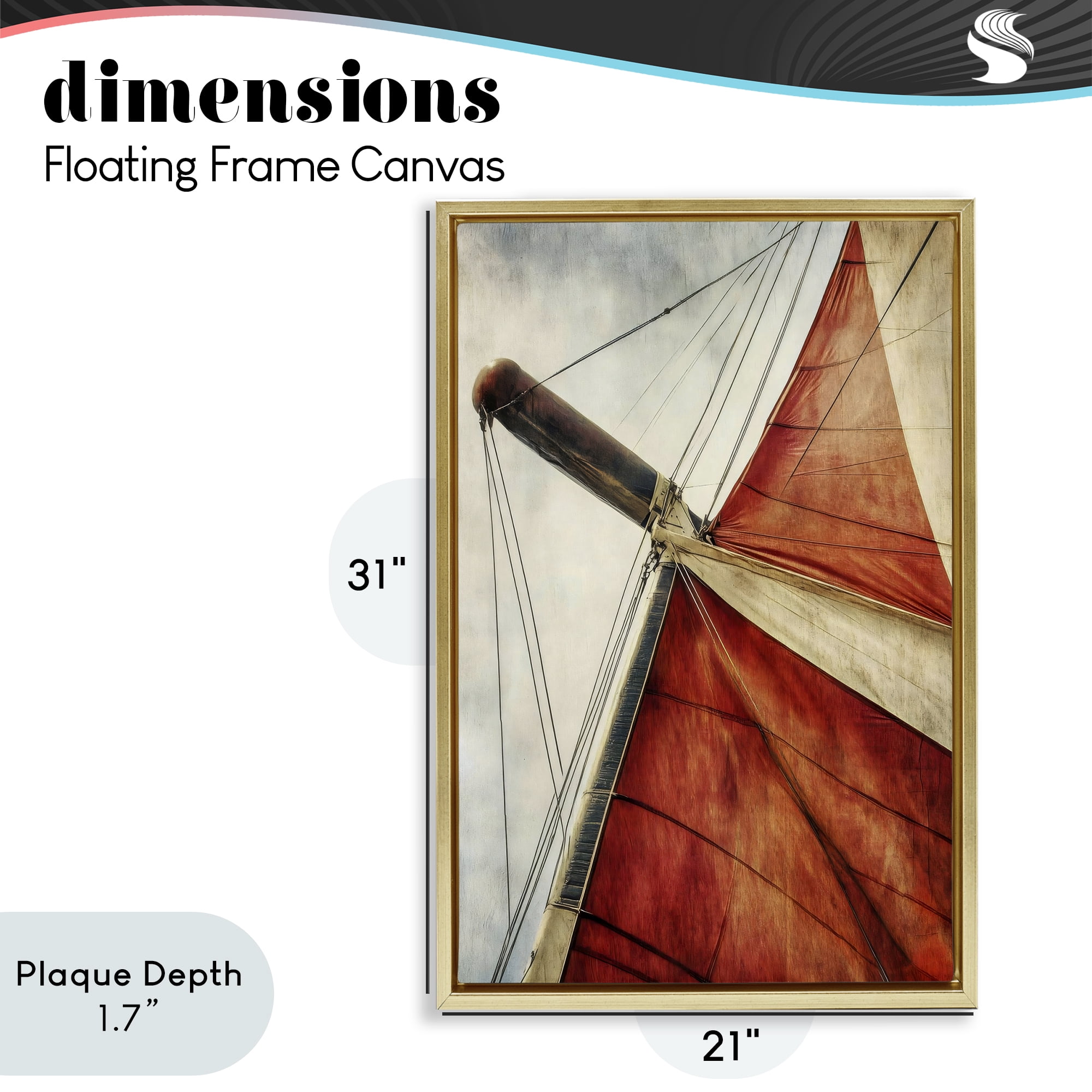 Stupell Industries Red Sail at Sea Gold Framed Floater Canvas Wall Art, design by Creative Studio
