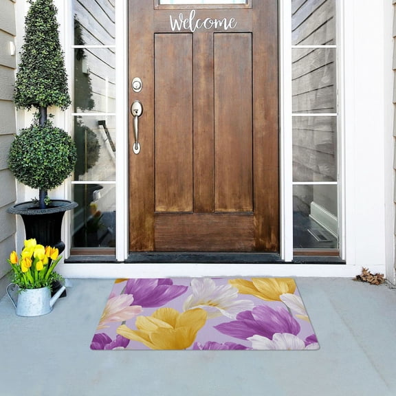 Pastel Color Tulips Full Bloom Doormats Welcome Mats Gate Pads Entryway Outdoor 32" x 20"