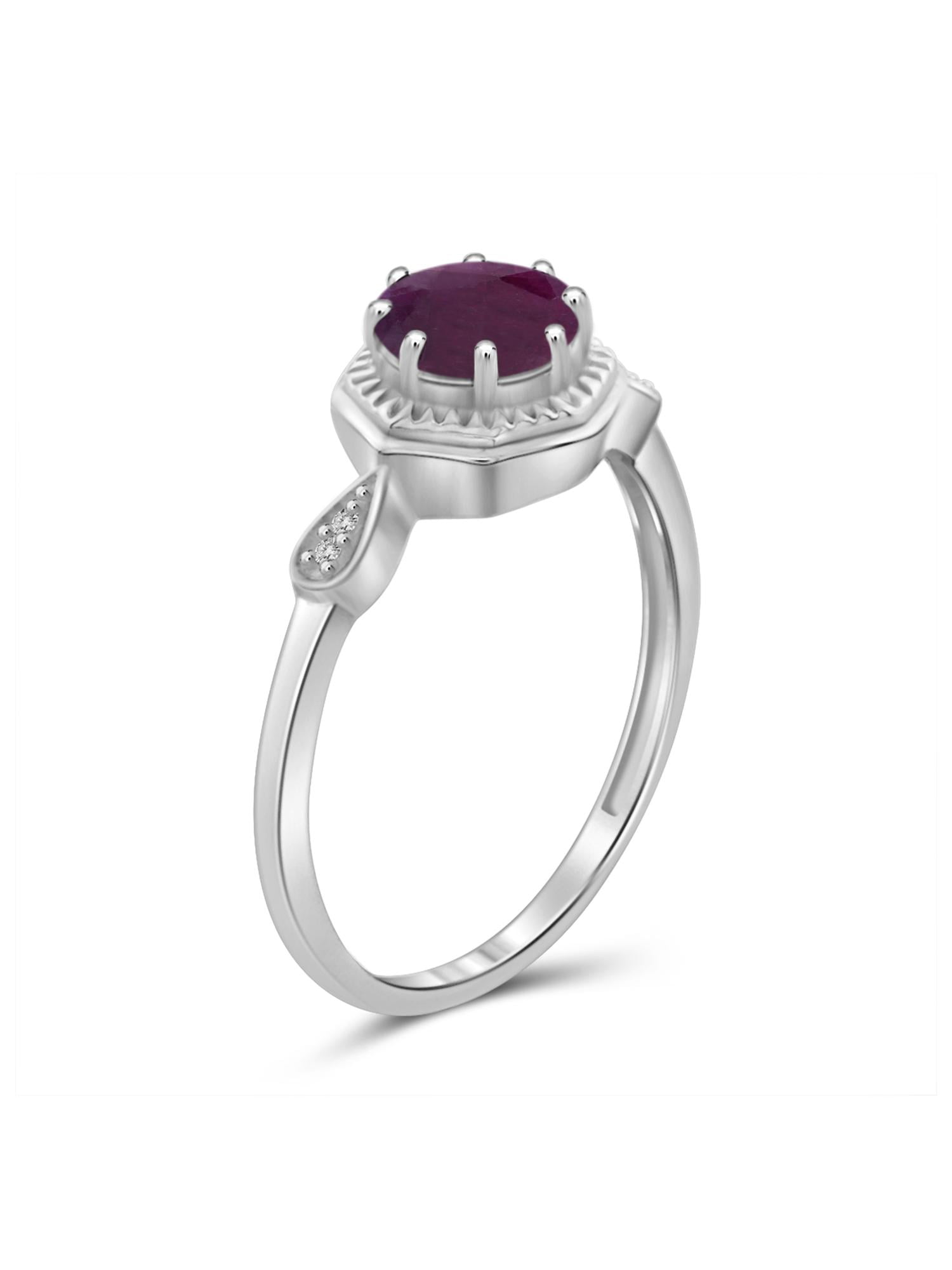 JewelersClub Ruby Ring Birthstone Jewelry – 1.20 Carat Ruby 0.925 Sterling Silver Ring Jewelry with White Diamond Accent – Gemstone Rings with Hypoallergenic 0.925 Sterling Silver Band