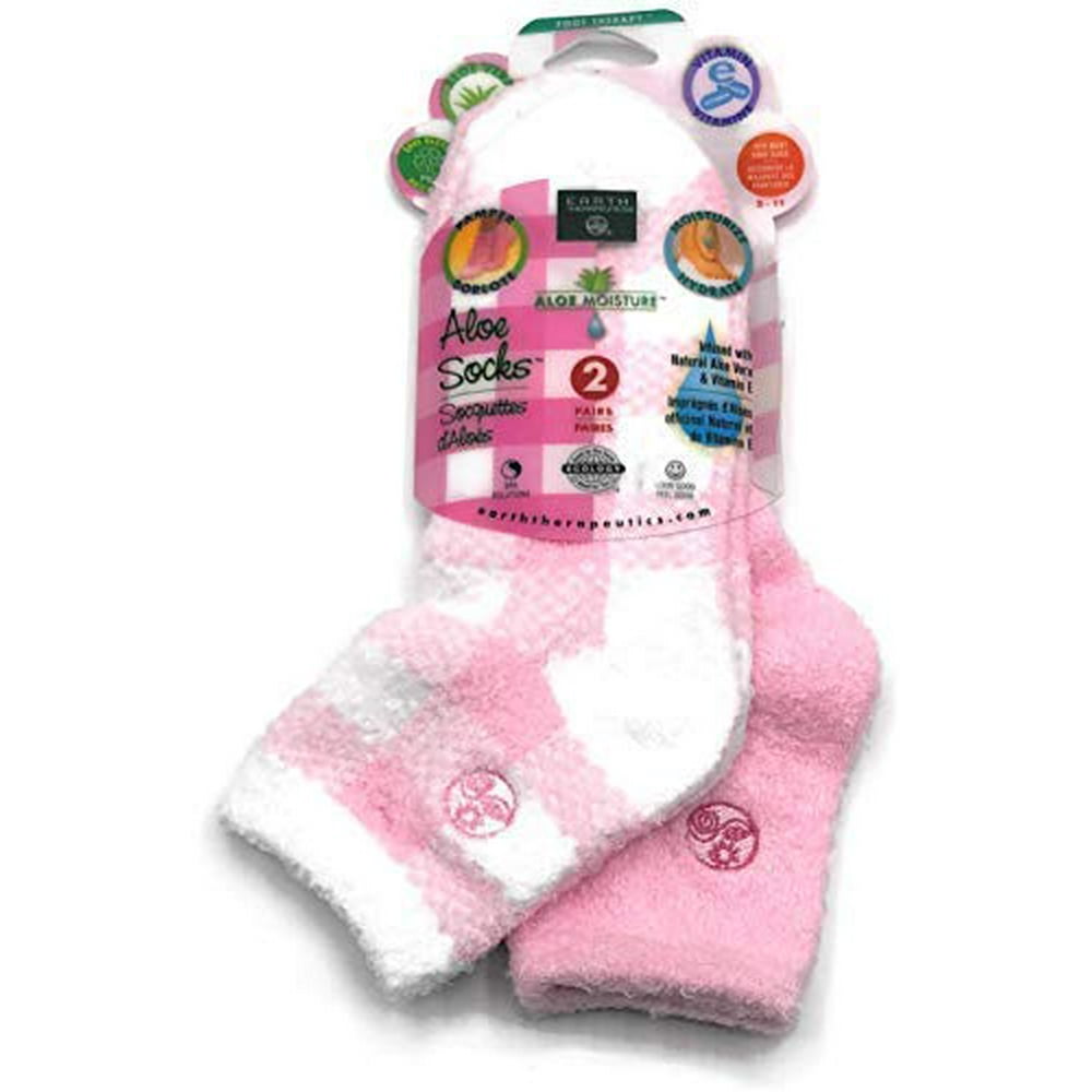 Aloe Moisture Socks by Earth Therapeutics, 2 Pack Pink Plaid, Infused