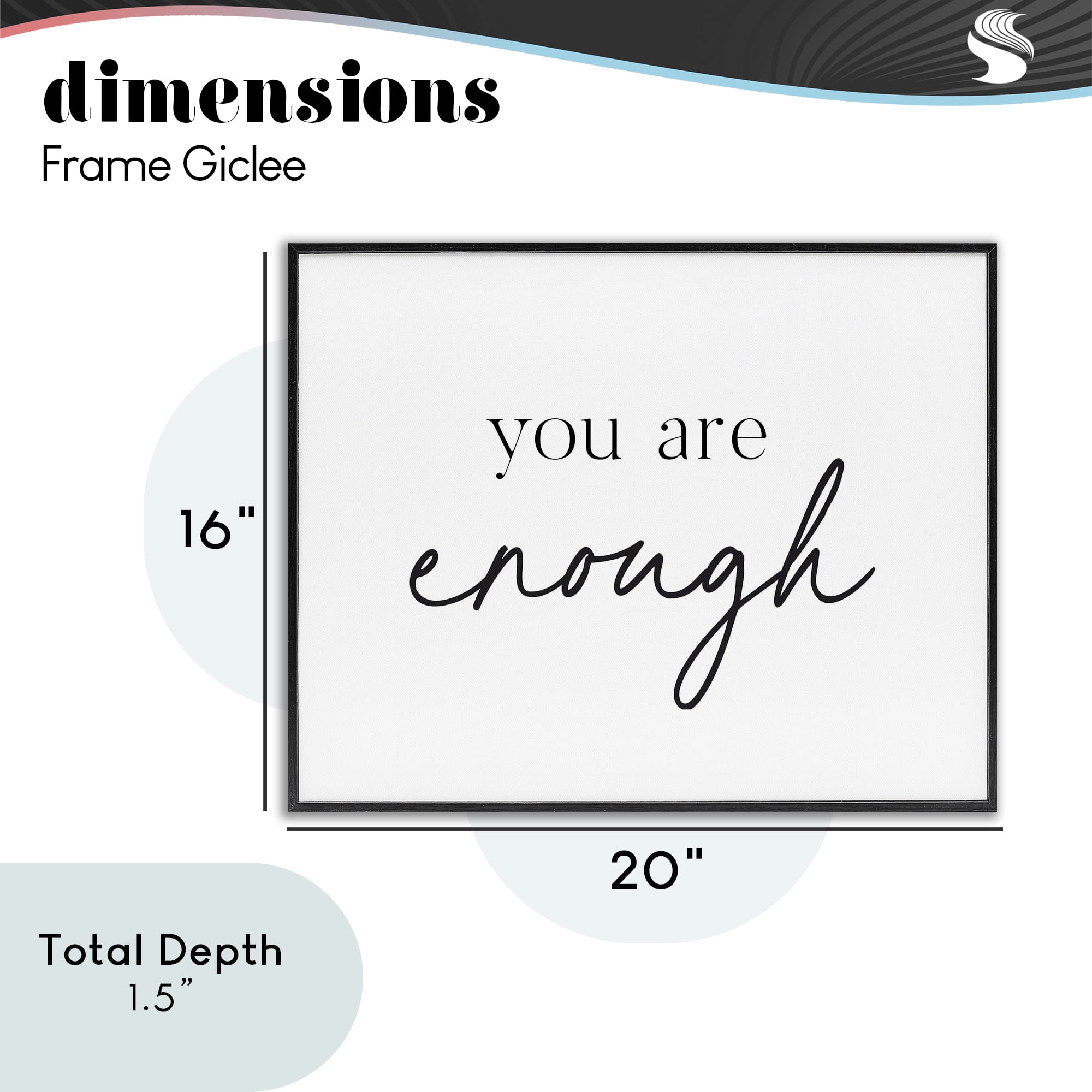 You Are Enough Sentiment Black Framed Giclee Art, design by Lettered and Lined