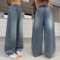 thumbnail image 7 of kpoplk Girl's High Waisted Flare Leg Frayed Raw Hem Bell Bottom Jeans Denim Pants(Blue,9-10 Y), 7 of 7
