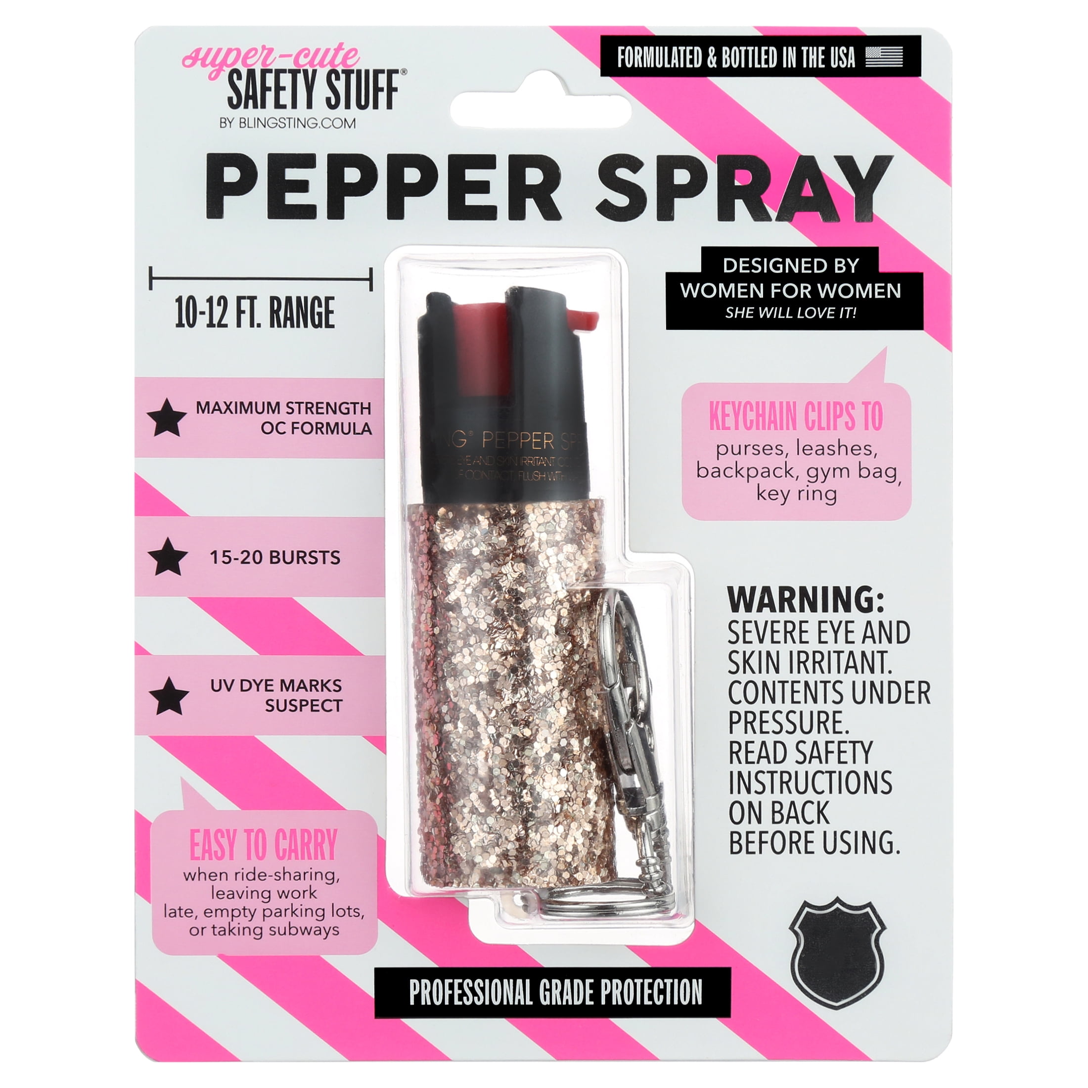 BLINGSTING Essentials Rose Gold Pepper Spray with Key Ring, 0.5 oz - Safety and Style in Personal Protection
