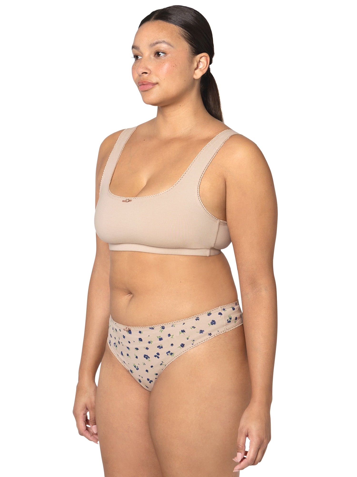 fresh collection by Fruit of the Loom Women's Cotton Tank Bralette and Thong Set