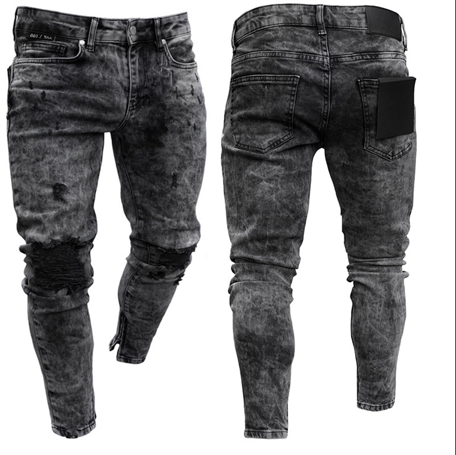 Bukser uudgrundelig Tidligere CHERALKEST Men's Biker Skinny Ripped Jeans Black Stretch Leg Zipper Denim  Pants - Walmart.com
